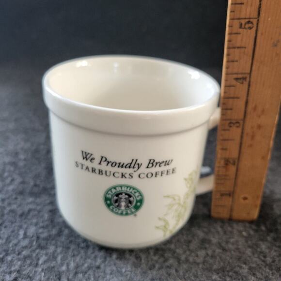 Starbucks "We Proudly Brew" Coffee Mug Cups White 2008 Floral Flower 12oz - Picture 1 of 5